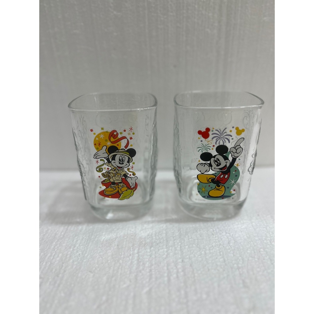 McDonalds Walt Disney World 2000 Millennium Mickey Mouse Square Glasses Lot Of 2